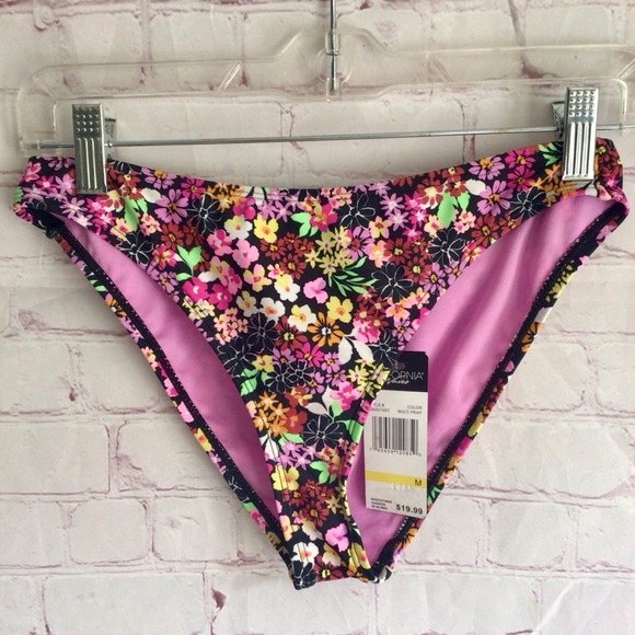 California Waves Colorful Floral Bikini Bottom - Size Medium - Picture 1 of 4